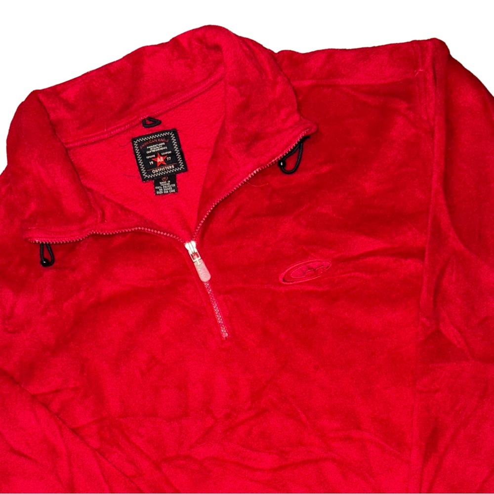 Vintage American Eagle Red Quarter Zip Pullover Heavyweight Sweatshirt Preppy